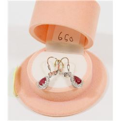 50) STERLING SILVER RUBY & CUBIC ZIRCONIA EARRINGS