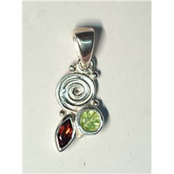 36) STERLING SILVER PERIDOT & GARNET PENDANT