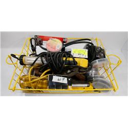 79) BASKET OF LOCKS, LIGHTS & RADAR DETECTOR.