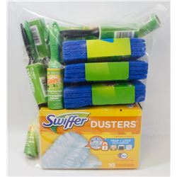 BAG OF MISC INCL SWIFFER DUSTERS, GAIN LINT