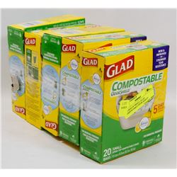 5 BOXES OF SMALL GLAD COMPOSTABLE ODOR SHIELD