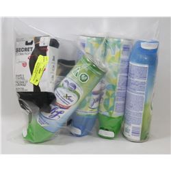 BAG OF 4 LYSOL AIR FRESHENERS AND 2 PAIRS OF BLACK