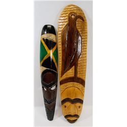 2  CARVED INDIGENOUS WOODEN WALL HANGINGS.