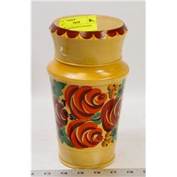 LARGE HANDPAINTED WOODEN VASE FROM USSR