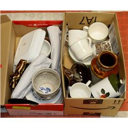 BOX OF ANTIQUE CUPS AND GLASSWARE,