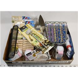 FLAT OF KITCHEN UTENSILS,  PINS AND MORE