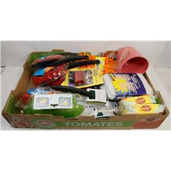 LARGE FLAT OF ASSORTED CLEANING SUPPLIES AND MORE