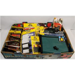 LARGE FLAT OF LUGGAGE TAGS, STRAPS, AUTO