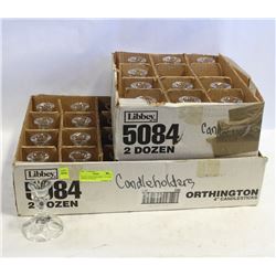 GLASS CANDLE HOLDERS 1 1/2 CASE, APPROX. 36 PIECES