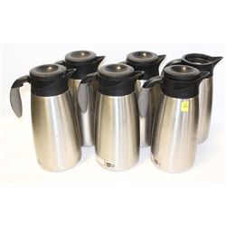 LOT OF 6 S/S COFFEE CARAFE'S W/ 5 LIDS-NSF