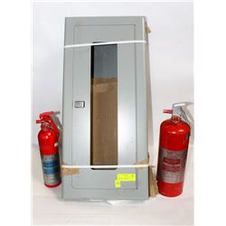 NEW WALL CABINET AND 2 FIRE EXTINGUISHERS FULLY