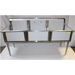 STAINLESS STEEL SINK 3 TUB 24" X 24" X 13"