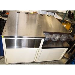 STAINLESS STEEL TABLE WITH GARBAGE BIN AND STORAGE