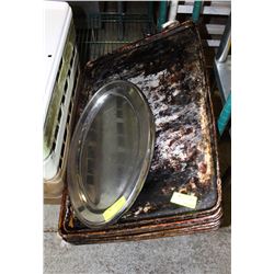 LOT OF COMMERCIAL BAKING PANS & OVAL CHROME TRAYS