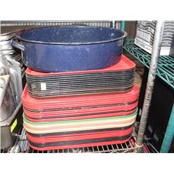 STACK OF CAFETERIA SERVING TRAYS