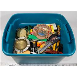 BOX W/ ESTATE KNIFE, CIGAR CUTTERS, TOBACCO