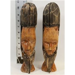 TWO VINTAGE HANDMADE WOODEN STATUES.
