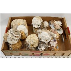 FLAT OF DECORATIVE SHELL MADE FIGURES