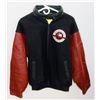 Image 1 : NEW SIZE 44 LEATHER SLEEVED BOMBER JACKET.