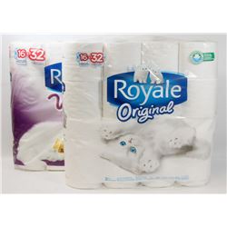 TWO 16 DOUBLE ROLL PACKS OF ROYALE TOILET PAPER