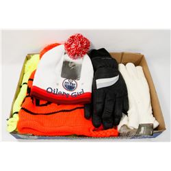 OILERS TOQUE , GLOVES FLAT