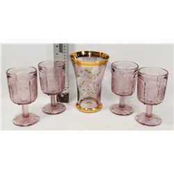 VINTAGE GOBLETS AND VASE.