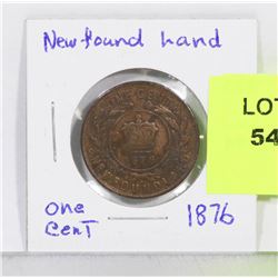 1876 NEWFOUNDLAND ONE CENT COIN