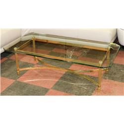 GLASS AND BRASS TONE COFFEE TABLE