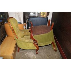 PAIR OF GREEN FABRIC ARMCHAIRS