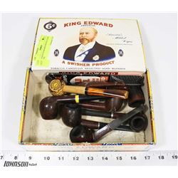 VINTAGE CIGAR BOX WITH 8 CIGAR PIPES