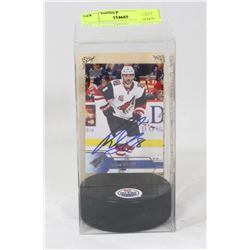 TOBIAS RIEDERI AUTOGRAPHED CARD WITH PUCK