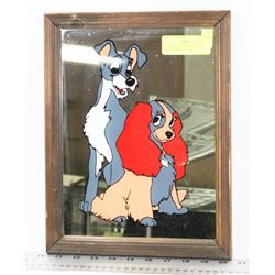 VINTAGE DISNEY LADY AND THE TRAMP FRAMED GLASS