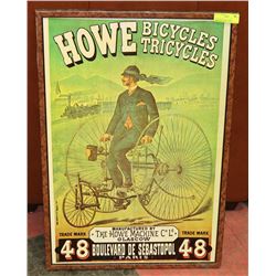 OLD HOWE BICYCLES AND TRICYCLES FRAMED PRINT
