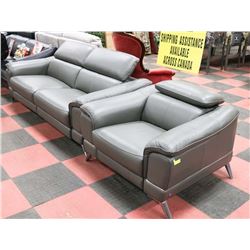 NEW GREY GENUINE LEATHER ELECTRIC RECLINING