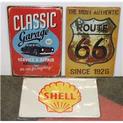 THREE MANCAVE METAL SIGNS .