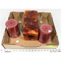 LOT OF 3 LARGE CANDLES 11" AND 6"