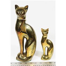 PAIR OF BRASS CATS 7" & 12"