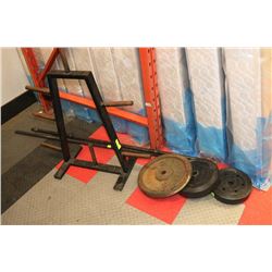 WEIGHT STAND WITH 60 LBS OF WEIGHT AND 2 BARS