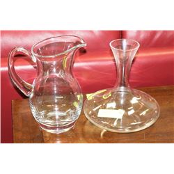 GLASS PITCHER AND VASE