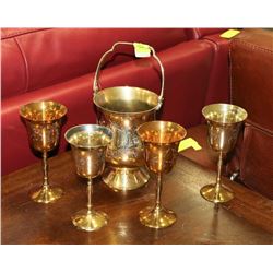 BRASS BUCKET WITH 4 GOBLETS
