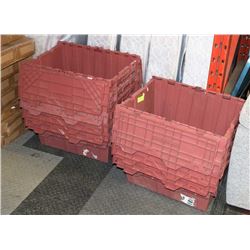 GROUP OF 9 PLASTIC STORAGE TOTES