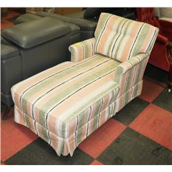 FABRIC GREEN, PEACH & WHITE CHAISE LOUNGER.