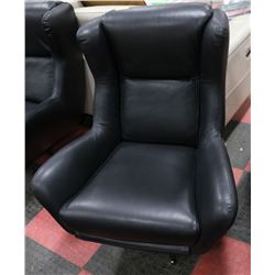 NEW BLACK GENUINE LEATHER WINGBACK SWIVEL CHAIR