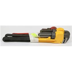 64) LOT OF TWO 18" AND ONE 14" PIPE WRENCH.