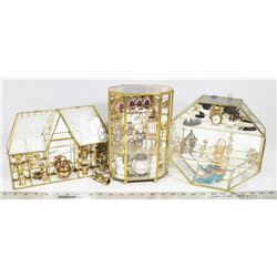 LOT OF 3 GLASS MINIATURE DISPLAYS WITH CONTENTS.