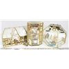 LOT OF 3 GLASS MINIATURE DISPLAYS WITH CONTENTS.