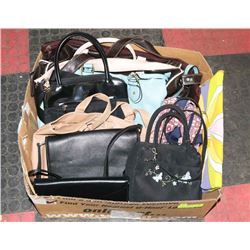 LARGE BOX OF HANDBAGS & PURSES (MOSTLY
