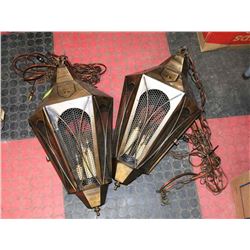 PAIR OF INDOOR/OUTDOOR BRASS LOOK CAGE LIGHTS