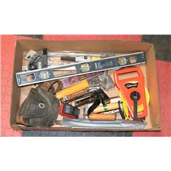 LARGE FLAT OF TOOLS INCL. LAFKIN 100 FT.