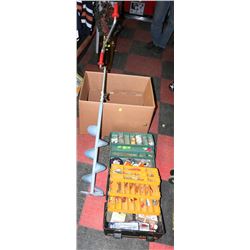 8” MANUAL ICE AUGER AND 2 TACKLE BOXES W/CONTENT.